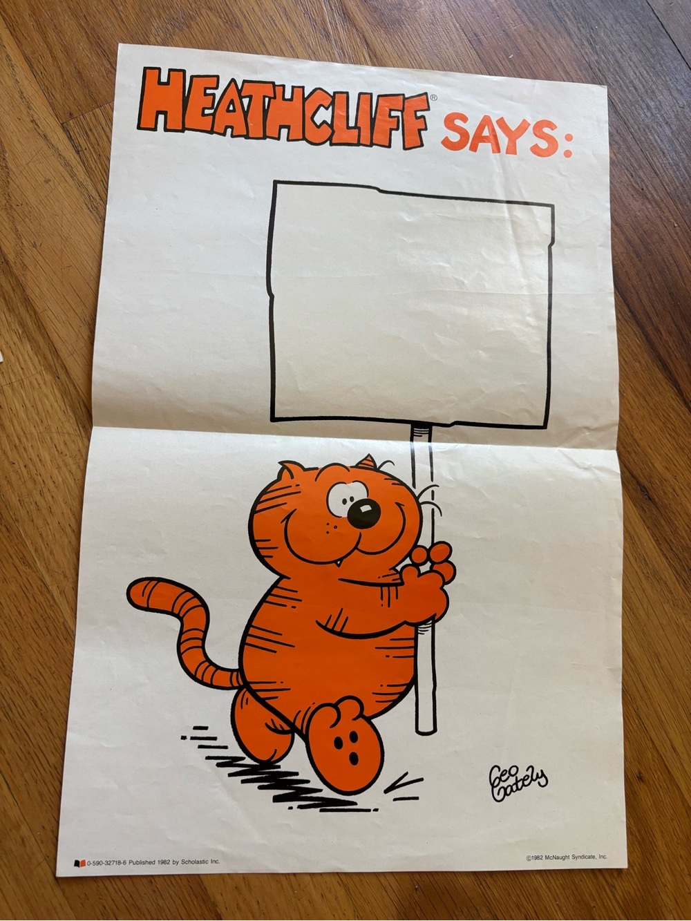 1982 scholastic book fair poster heathcliff the cat